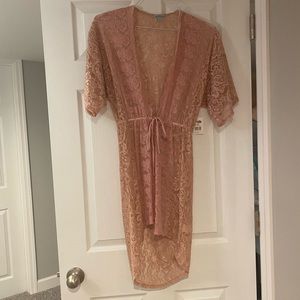 Charlotte Russe pink lace cardigan with strings S
